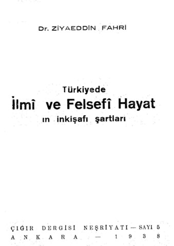 Türkiyede İlmi ve Felsefi Hayatın İnkişafı Şartları Kitap Kapağı
